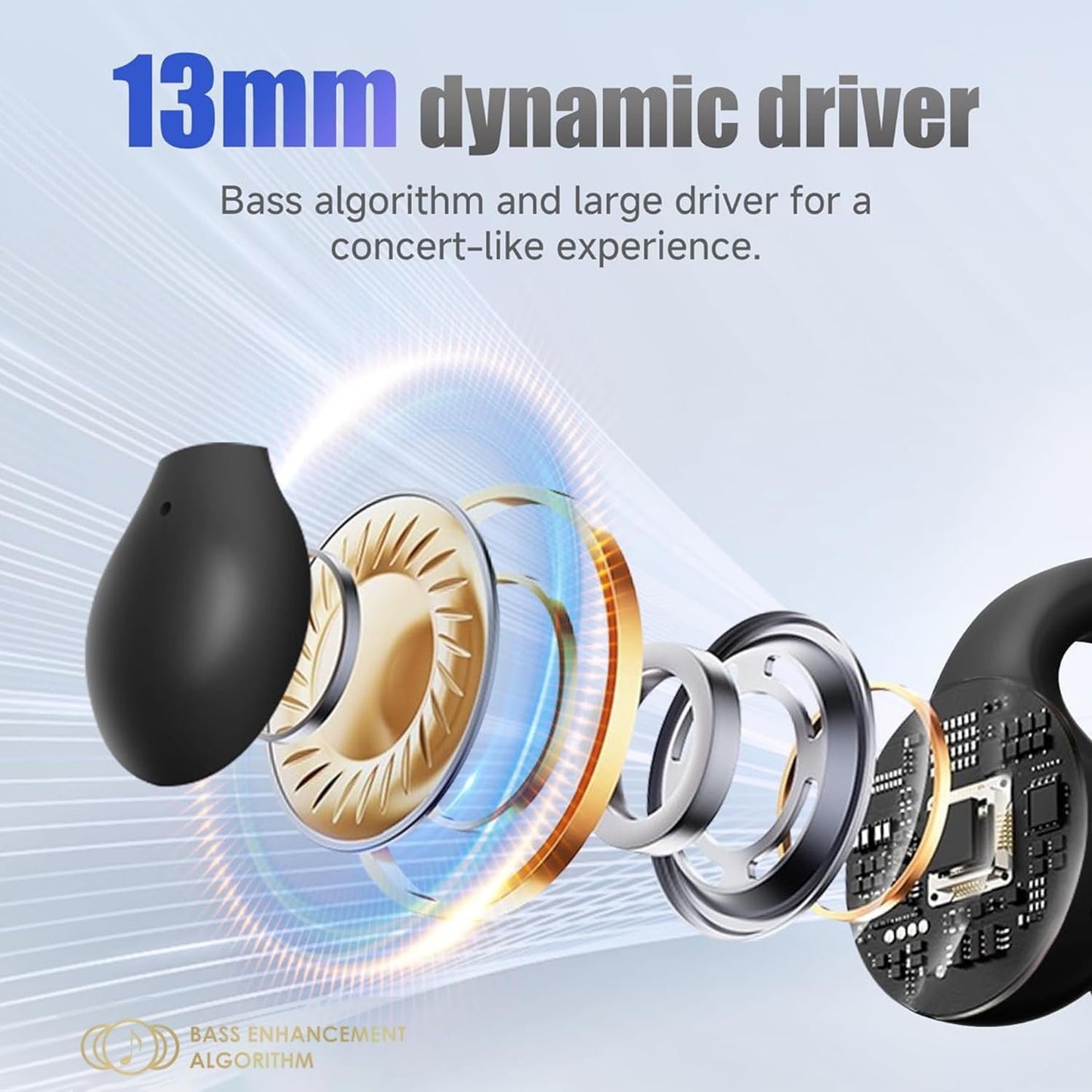 Wireless Earbuds, Clip on Headphones Over-Ear with Touch Control 13mm Speakers Stereo Sound Open Ear Buds IP5 Waterproof Sport Bluetooth Earphones 40H Playback Headset for Work Fitness