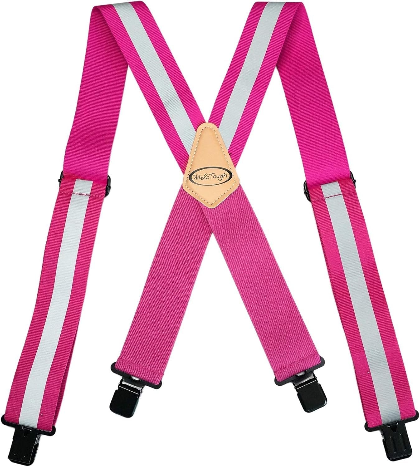 Reflective Safety Pink Suspenders|Work Suspenders with Hi Vis Reflective Strip Hold Up Tool Belt Suspenders Pink Relective, Adjustable Size