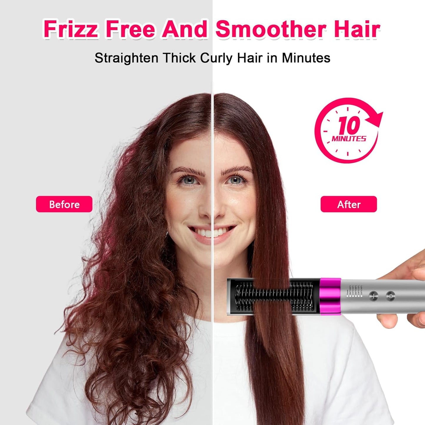 Hair Straightener Brush Negative Ionic,Lightweight Straightening Hot Comb Curler 5 Temps Settings 320°F to 392°F 20s Fast Heating,Professional Styling Tools for Silky Smooth, Frizz-Free Hair