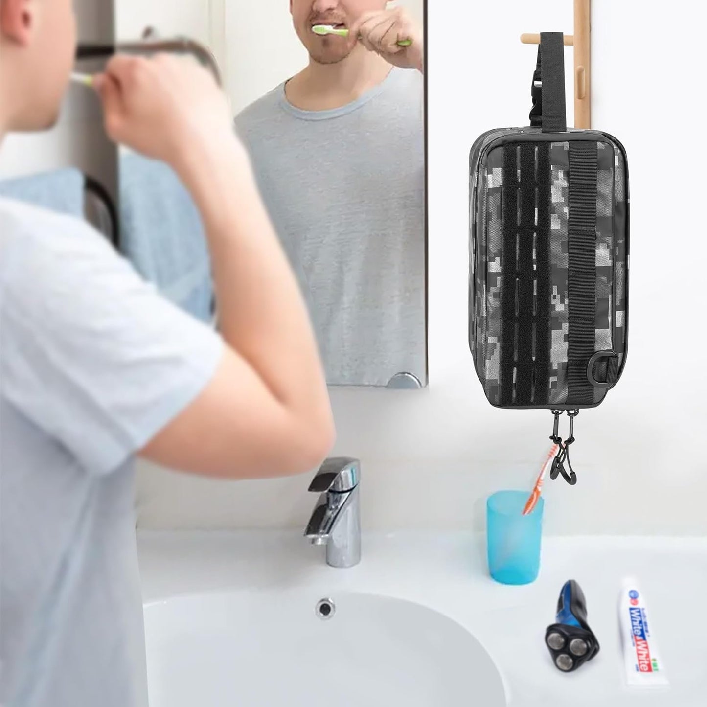 Prokva Men's Toiletry Bag, Tactical Hygiene Bag, Shaving Kit, Toiletry Bag, Large Capacity Toiletry Bag, Black Digital