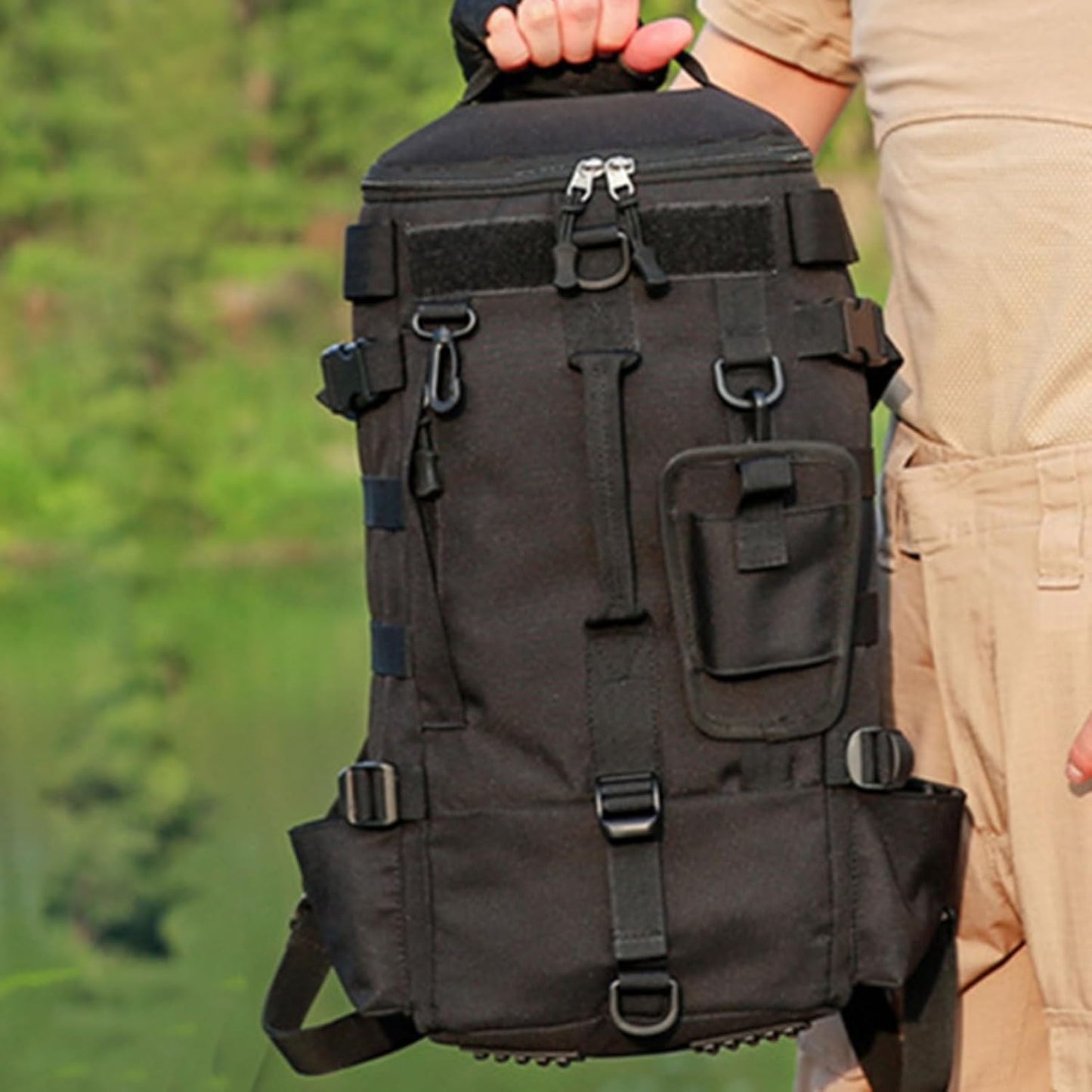 Fishing Fusion Backpack, Waterproof Survival Daypack Rod Holder, Bait Gear Storage, 21x47x13cm for Kayak Trips, Hiking, Camping, Hunting, and Weekend Adventures Motorcycle Travel