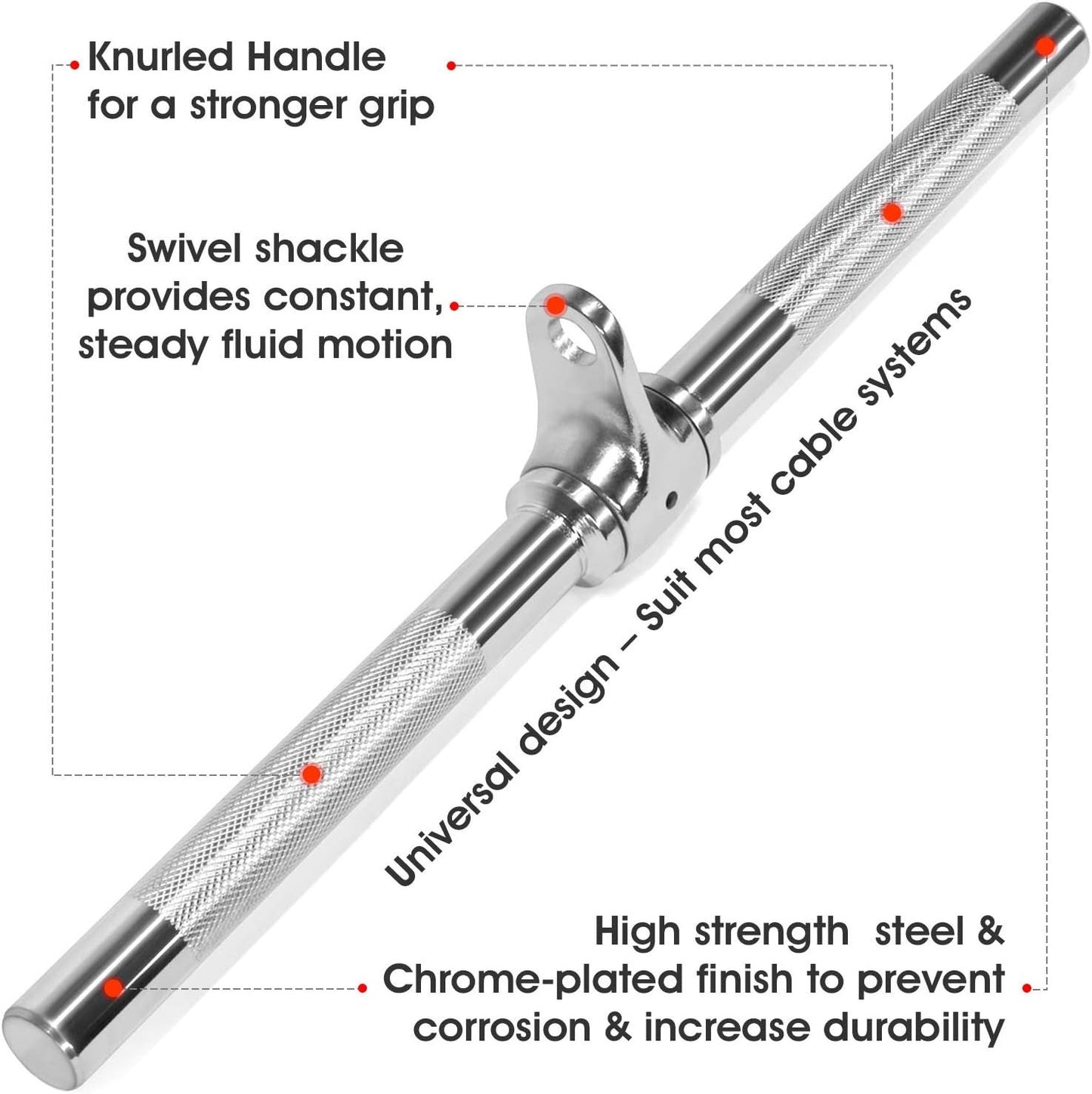 Yes4All's Premium LAT Pull Down Cable Attachment, Tricep Press Down Bar and V-Shaped Bar with Diamond Knurl Handle for Bodybuilding and Strength Training