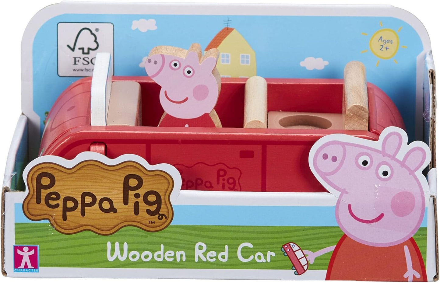 Peppa Pig Wooden Red Car, Push Along Vehicle, Imaginative Play, Preschool Toys, FSC Certified, Sustainable Toys, Gift for 2-5 Years Old
