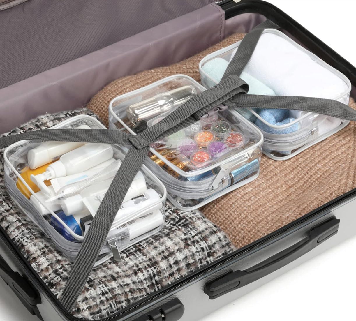 Clear Makeup Bags Travel Toiletry Bag, Clear Toiletry Bags for Traveling Clear Cosmetic Travel Bag, Travel Essentials, White 3Pcs.