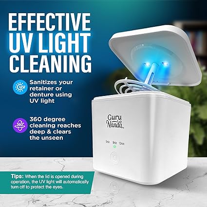 GuruNanda Retainer & Denture Cleaning Pod – Ultrasonic (45kHz) & UV Light Cleaner, 3 Modes for Retainers, Dentures, Brushes & Teeth Cushions