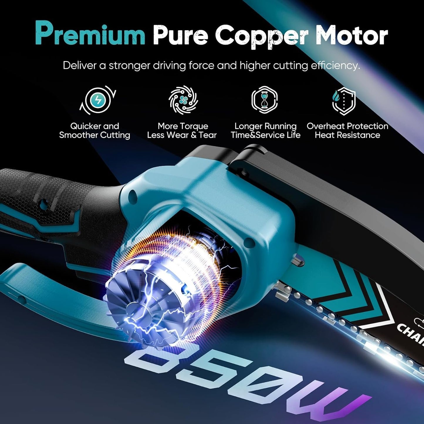 Mini Chainsaw Cordless 6 Inch, Battery Powered Chainsaw with LED Light, Safety Lock, Copper Motor, 21V Rechargeable Battery, Tool-Free Installation for Tree Trimming & Wood Cutting