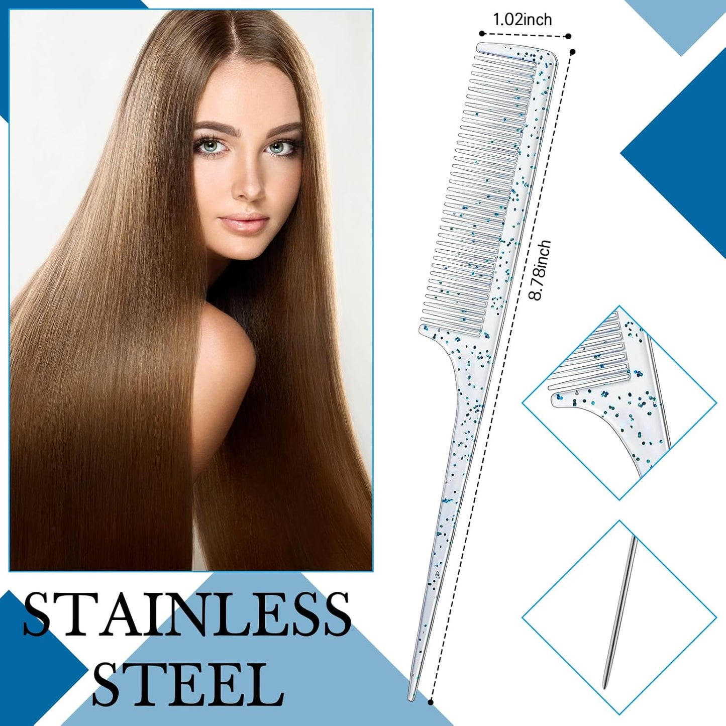 Geiserailie 3 Pcs Slick Back Hair Brush Set Bristle Brush Edge Control Teasing Comb for Women Black Hair(Clear Blue)