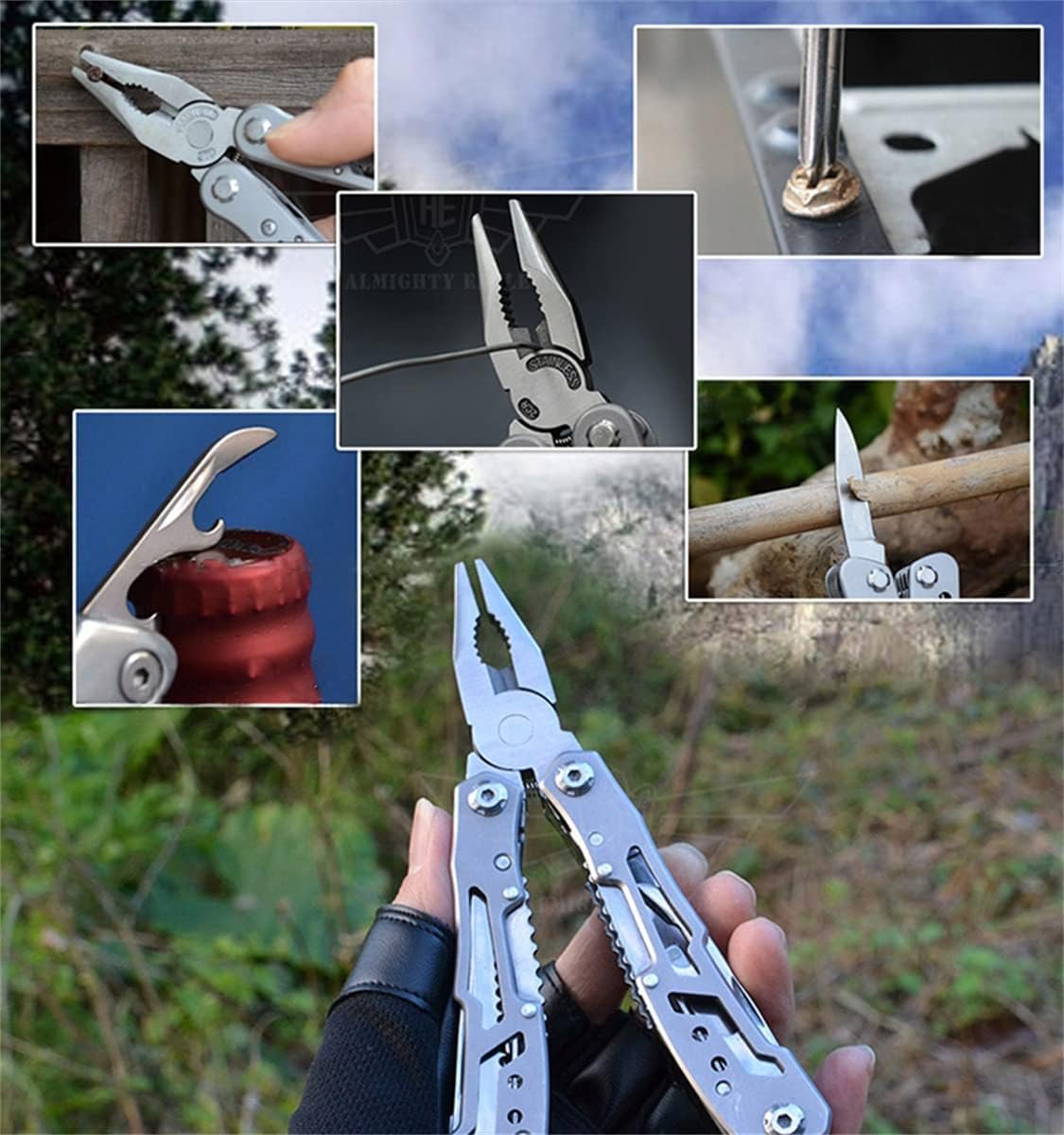 14-In-1 Multitool with Safety Locking, Professional Stainless Steel Multitool Pliers Folding Pocket Knife, Bottle Opener, Screwdriver with Nylon Sheath for Camping Survival Hiking and Simple Repairs