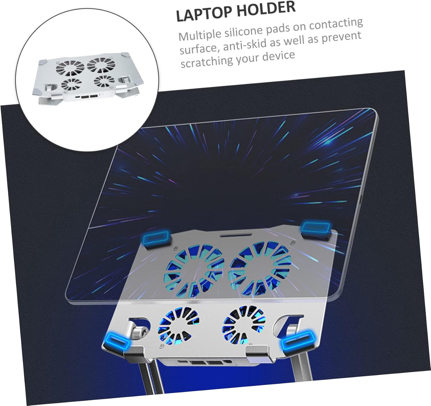 LABRIMP 4 Adjustable Laptop Cooling Stand with Silent Fans Height Angle Adjustable Laptop Holder for PC Tablet and More Dual USB Ports for Charging Sturdy Design