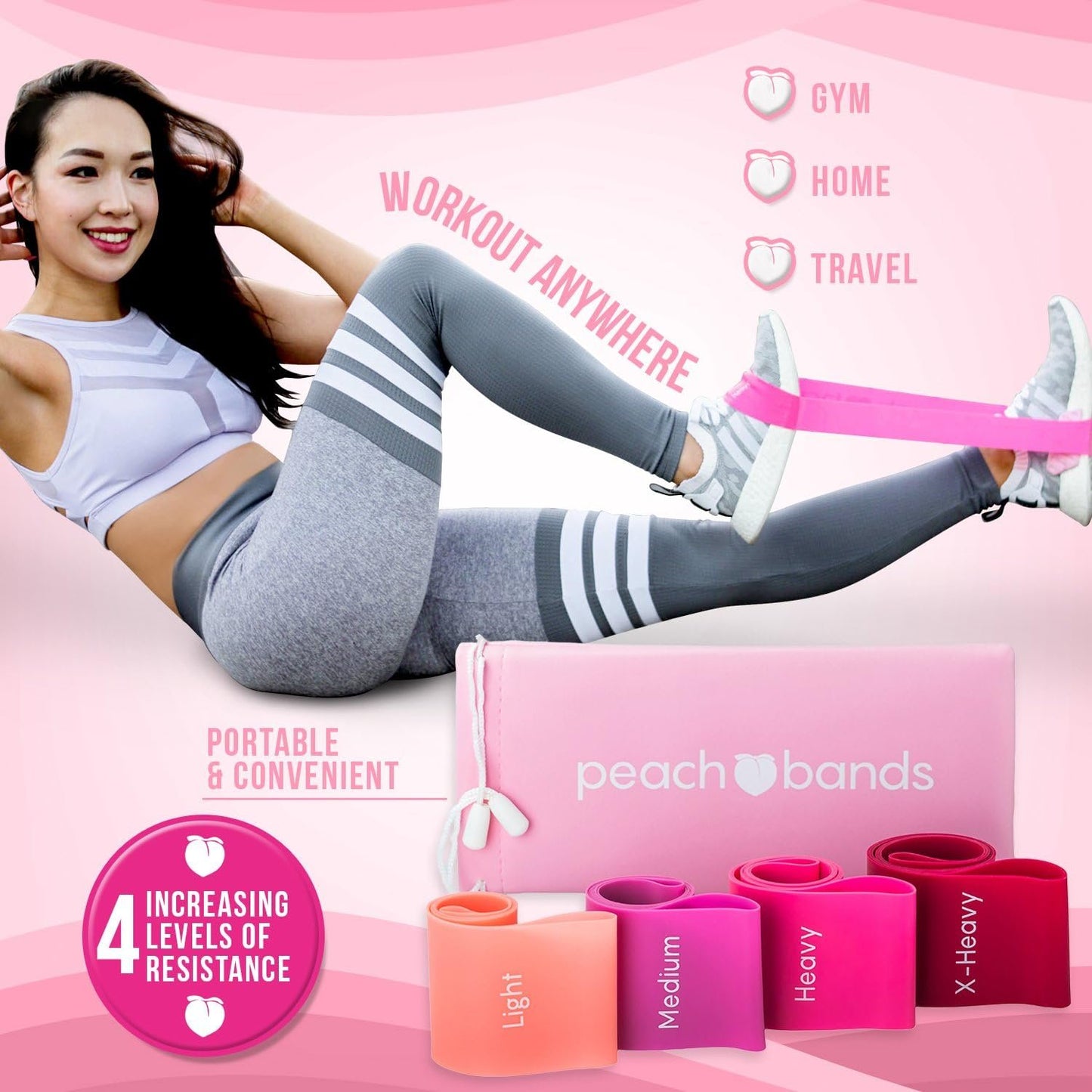 Peach Bands Resistance Bands Set - Exercise Workout Booty Bands for Legs and Glutes