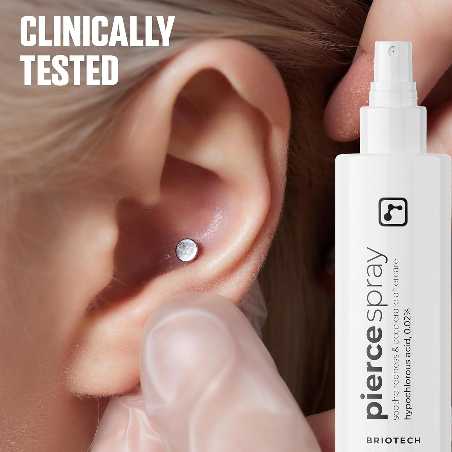BRIOTECH Pierce Pro Piercing Aftercare Spray, Gentle Hypochlorous Acid Spray, Calm Redness & Itch, Reduce Bumps & Crust, Zero-Contact, No Rinse, No Residue HOCl Spray, 4 fl oz