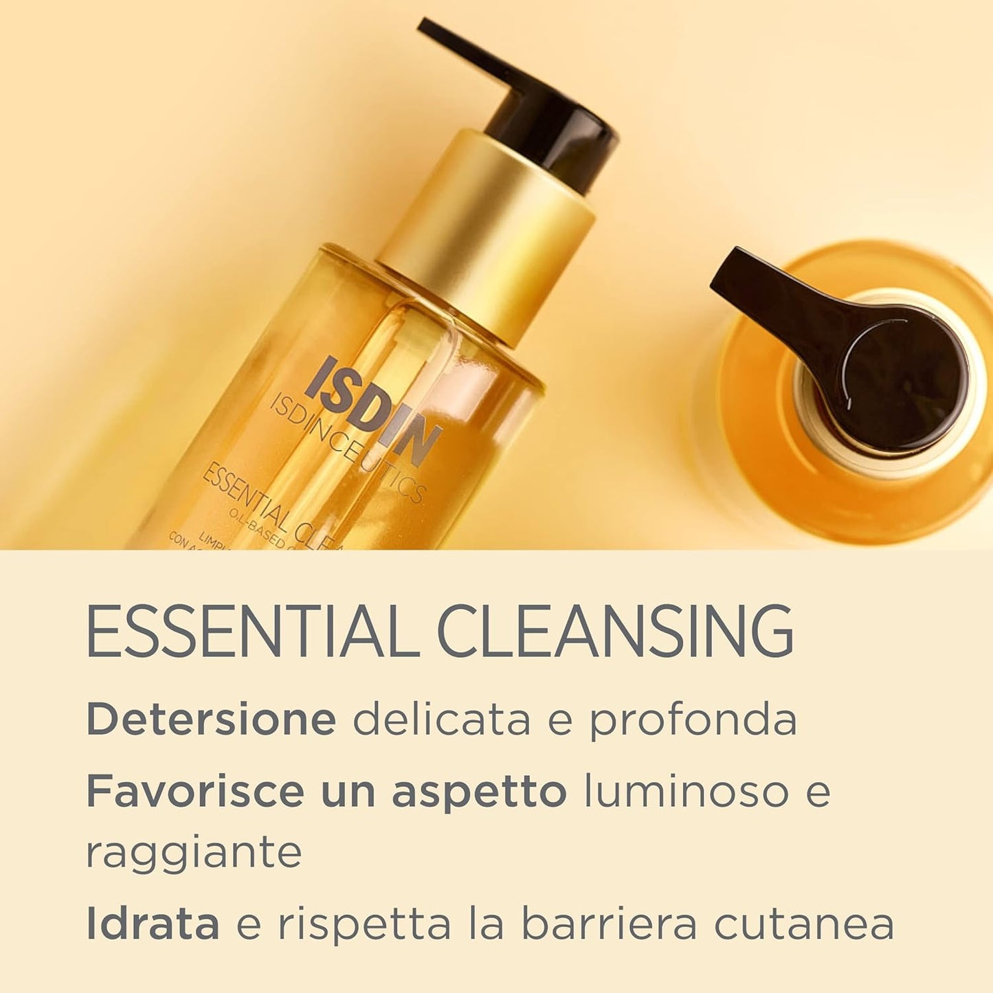 Isdin ceutics Essential Cleansing 200 ml, Delicate and Light Face Cleansing Oil with Texture from Oil to Milk, 85% Ingredients of Natural Origin