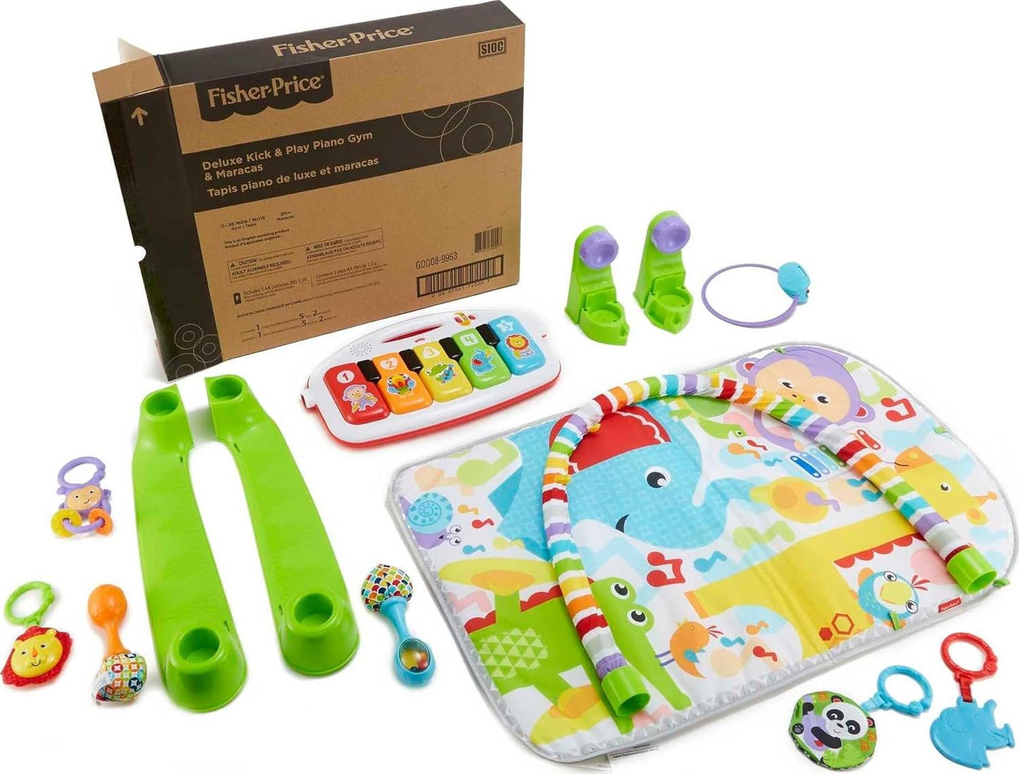 Fisher-Price Baby Playmat Deluxe Kick & Play Piano Gym, Green Musical Learning Toy with 2 Rattle Maracas for Developmental Play Newborns 0+ Months (Amazon Exclusive)