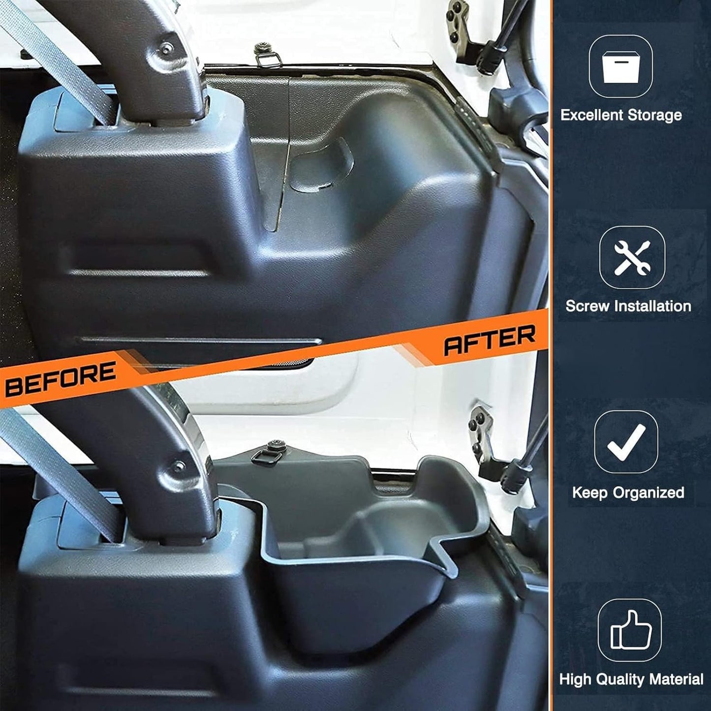 Wocch Rear Cargo Side Box Trunk Storage Tray Organizer Wheel Well Storage Bin Cargo Expansion Box for 2018-2023 Jeep Wrangler JL JLU Interior Accessories, Easy Screw-installation, Left & Right 2Pcs
