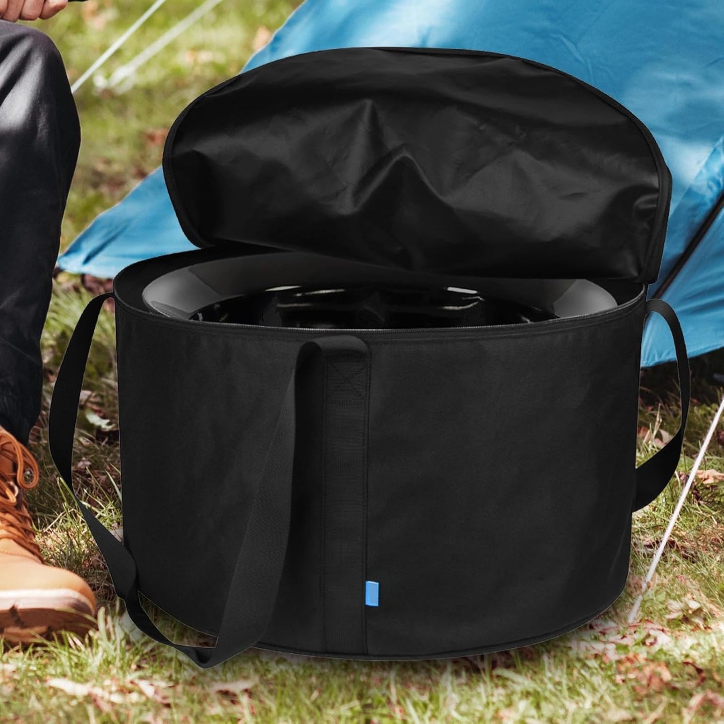 Generico 19-Inch Fire Bowl Carrying Case with Two-Way Zipper, Outdoor Camping Storage Bag for Portable Firebowl, Weather-Resistant Travel Organizer for Gear and Tools, 18.9x18.9 Inches