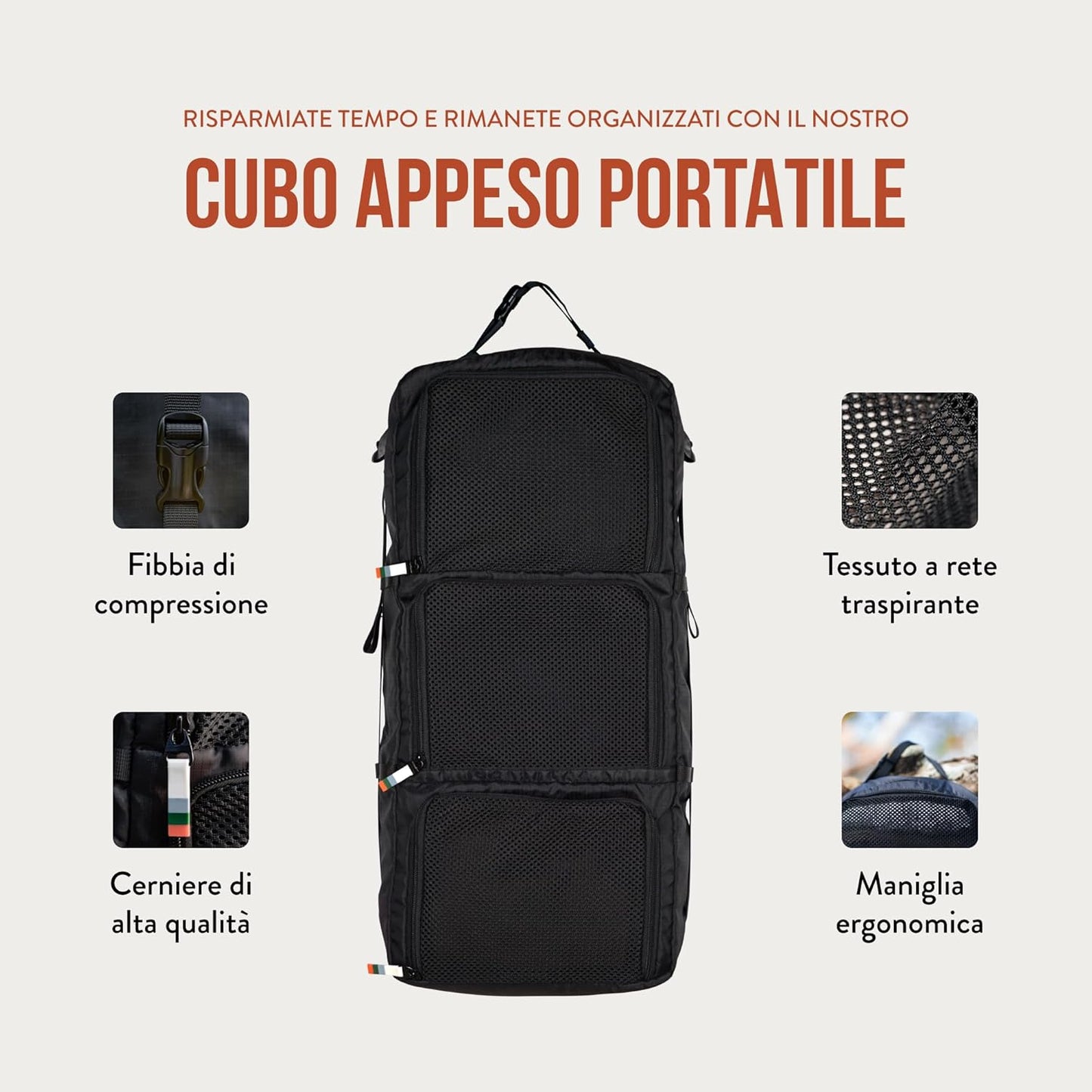TRAVEL DUDE Compression Hanging Suitcase Organizer with Recycled Plastic Bottles | Hanging Packing Cube for Backpack | Portable Travel Rack for Bags Packaging in Black