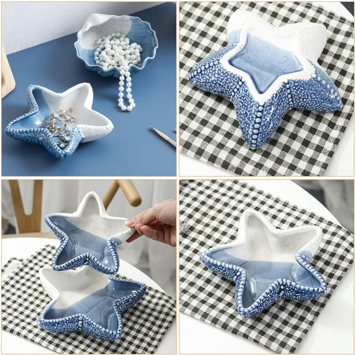 DEARMAMY 2 Pcs Starfish Tray Gadgets Home Supplies Home Drawer Jewelry Box Beach Plate Key Starfish Ceramic Blue