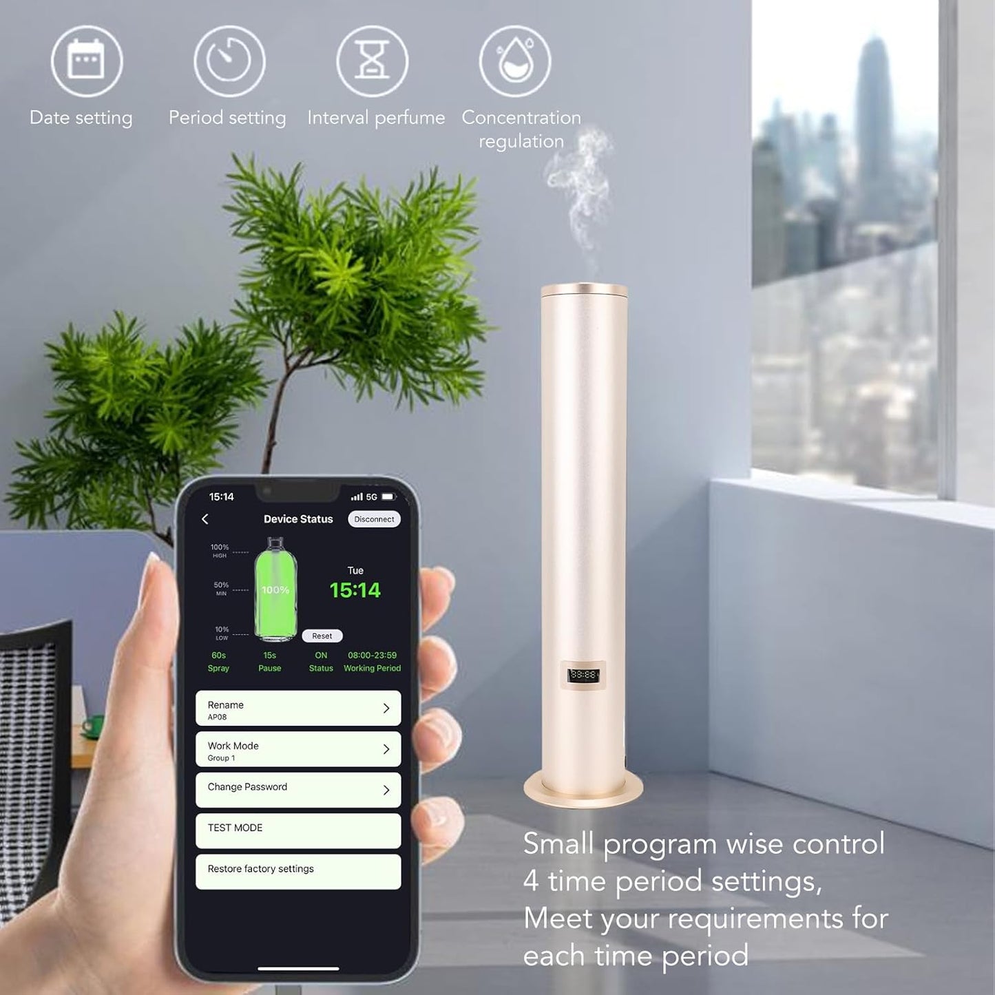 Aroma Diffuser for Hotels with 4 Phase Timing BT APP Control Air Machine for Large Rooms 100-240V (EU Plug)