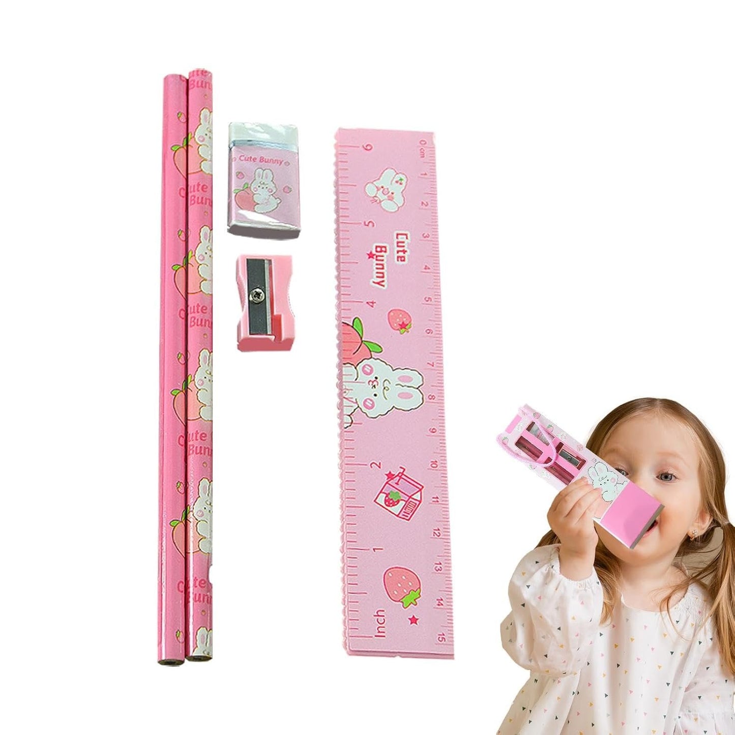 Krujecnt Stationery Writing Set, School-Ready 5 Cute Stationery Kit, Prize Stationery Kit With Notebooks, Signature Pens, Pencils, Erasers, Rulers for Kids