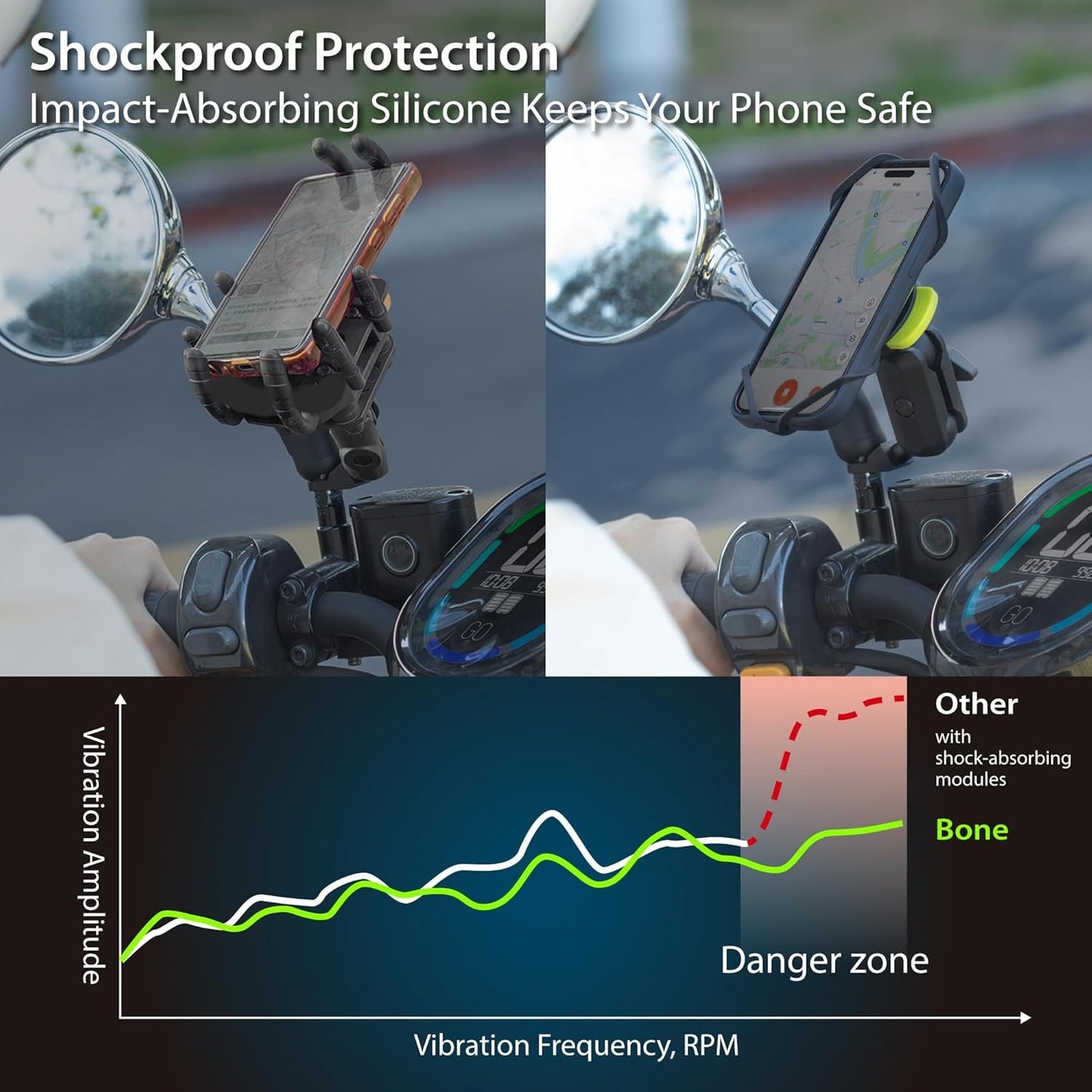 BONE Moto Tie Connect Kit 3, Magnetic Motorcycle Phone Mount, Detachable & 360° Rotatable with Shock-Absorbing Design, Scooter Phone Holder for Most Smartphones (Rearview Mirror)