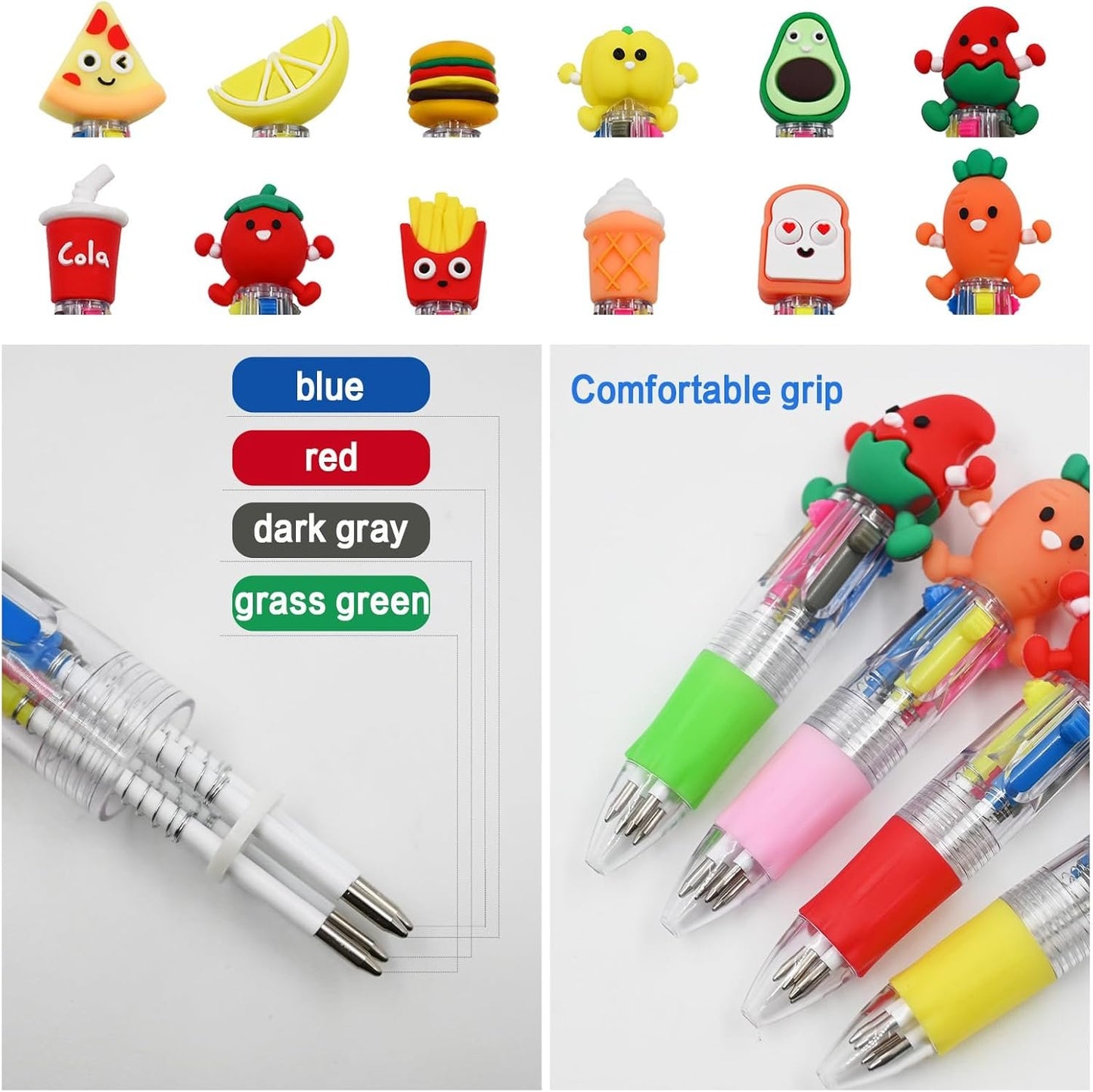 12 PCS Kids Multi-Coloured Ballpoint Pens, Cute 4-in-1 Retractable Gel Pens, Mini Cartoon Pen For Kids Students Teacher Classroom School Home Stationery, Fun Pens for Birthday Party Favor Gifts