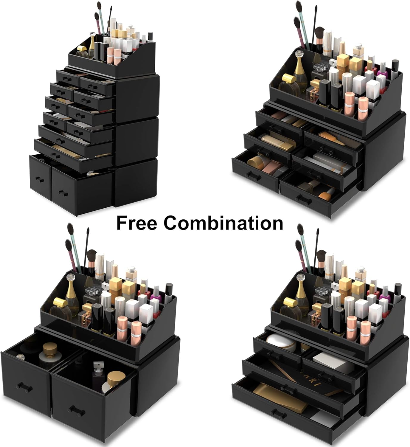 Readaeer Makeup Cosmetic Organizer Storage Drawers Display Boxes Case with 12 Drawers (Black)