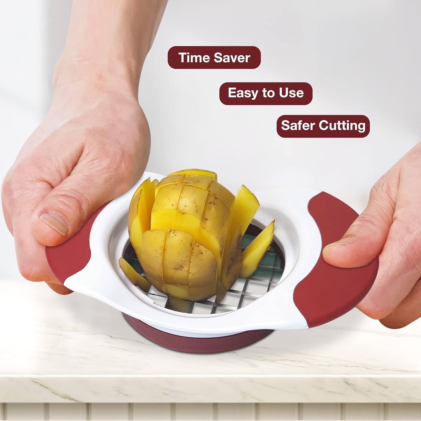 Valore Soft Grip Food Slicer with 3 Blades - Apple Slicer, French Fry Cutter, Mango Slicer - Great Meal Prep Kitchen Accessory - Easy to Use 3 in 1 French Fry, Mango and Apple Cutter with