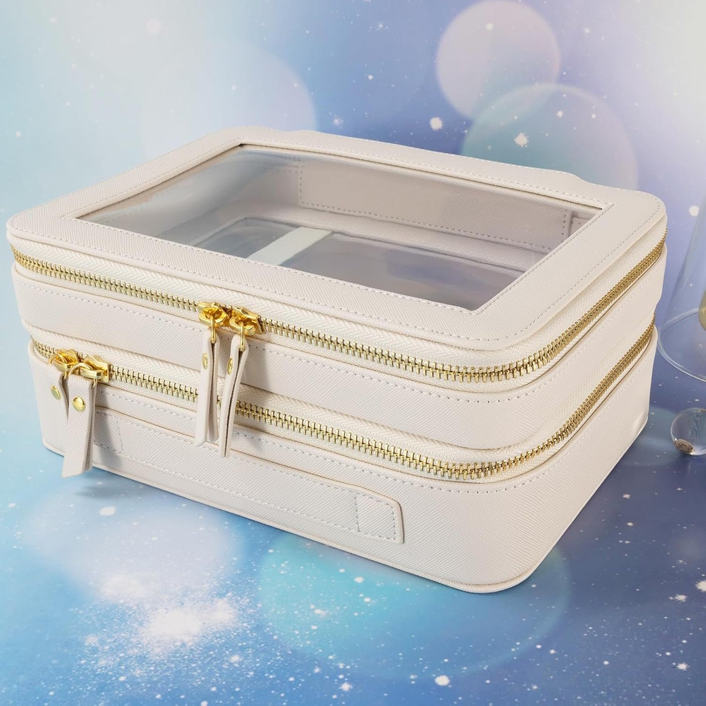 SANHECUN Clear Travel Toiletry bag Toiletry Case Carry on Travel Accessories Bag Makeup Bag, White, SHC-TL-2, Cosmetic Bag