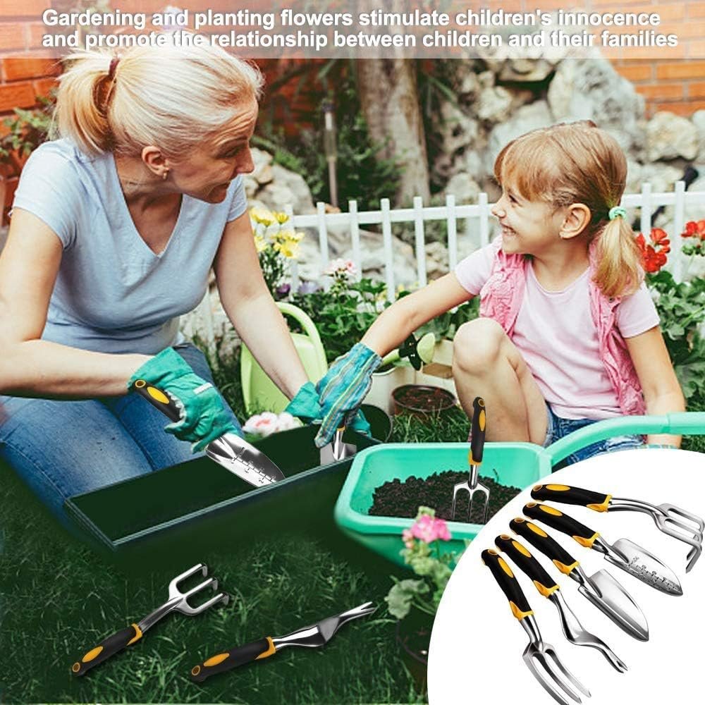 Garden Tools Set - 6 Piece Gardening Hand Tool Set (Weeder, Trowel, Transplanted, Cultivator& Weeding Fork Gloves) - Heavy Duty Aluminum Alloy - Ergonomic & Rust Resistant - Gardening Gifts for Women Men