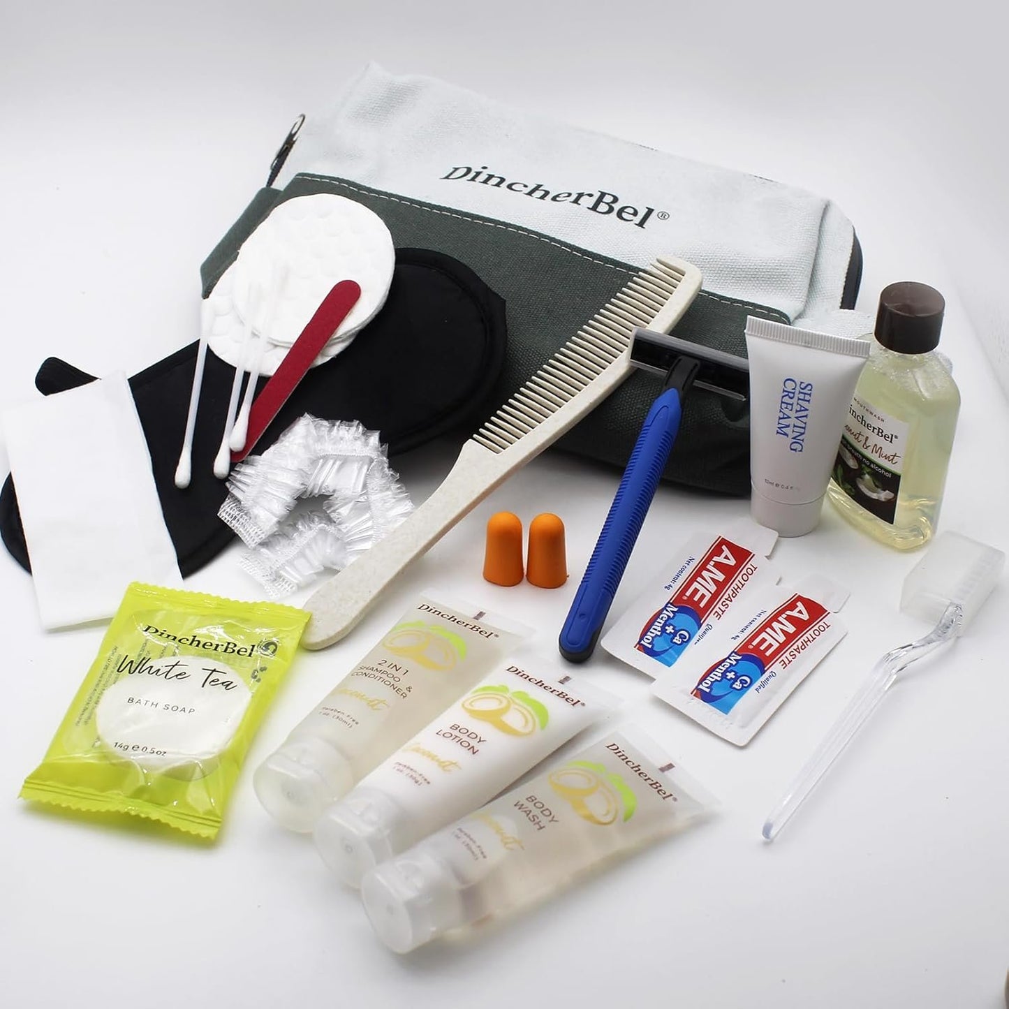 Travel Toiletry Kit, Hygiene Essential Kit for Travel, Business & Charity, 14-Piece Mini Toiletry Reusable Toiletry Zippered Bag