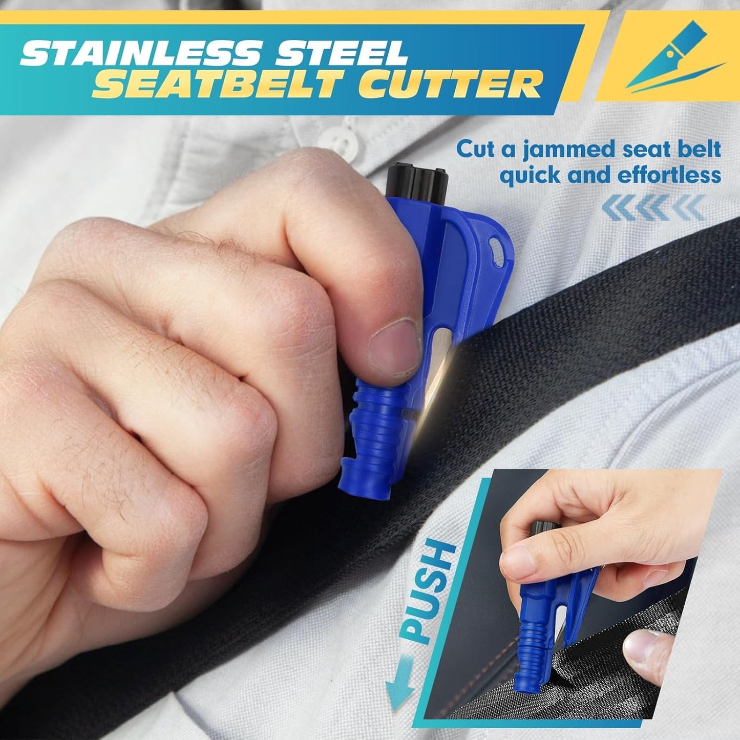 NINEMAX Car Window Breaker Seatbelt Cutter, Pack of 8 Glass Breaker Keychain, 3 in 1 Car Escape Tool Safety Emergency Hammer Window Punch Tool Underwater Rescue