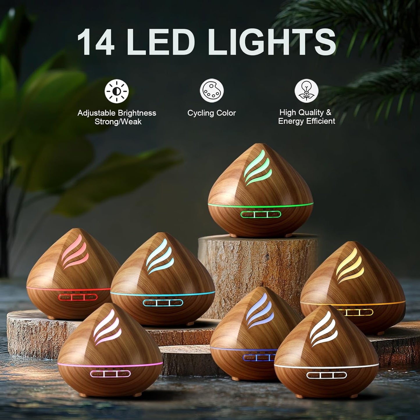Essential Oil Diffuser, 500ML Aroma Diffuser with Remote Control Air Fragrance Aromatherapy Diffuser for Office Home Bedroom Mist Humidifier with 14 Colors LED Lights and Auto-Off Switch