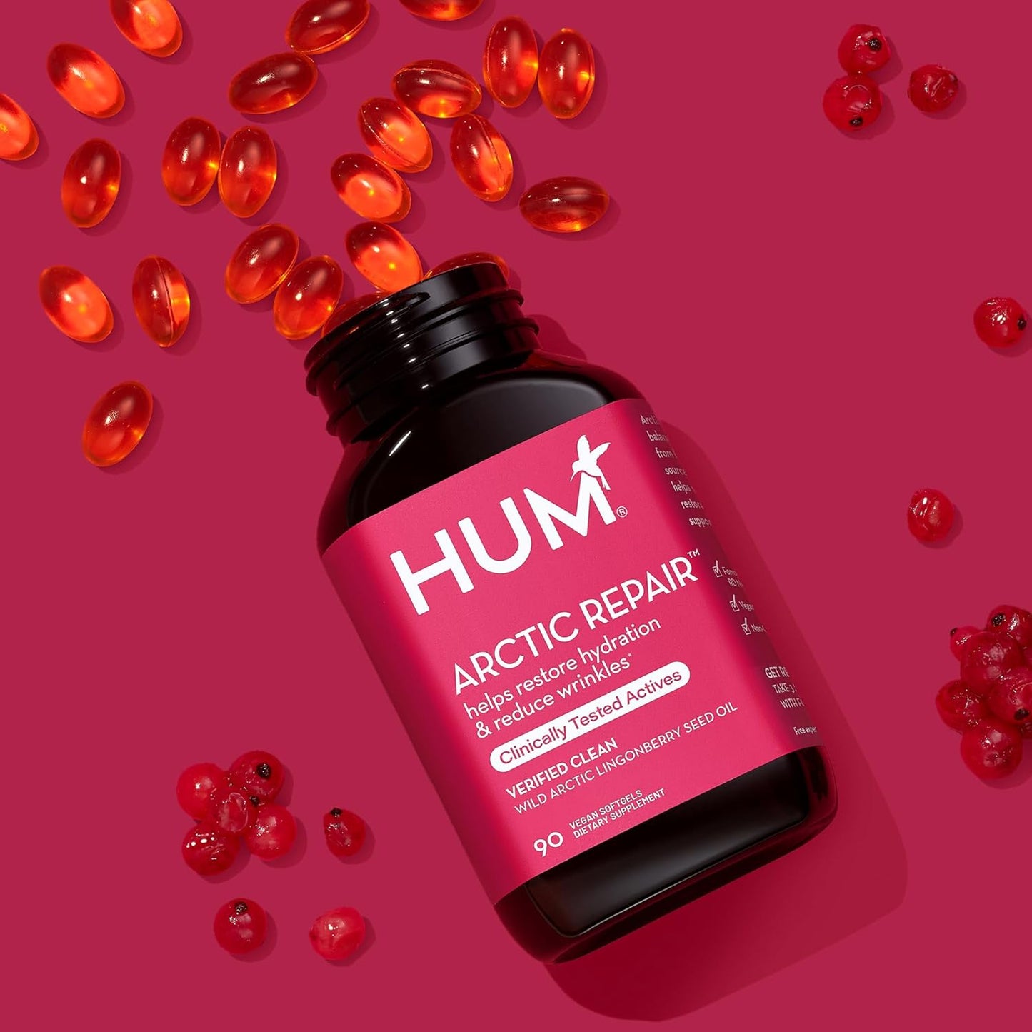 HUM Arctic Repair - Anti-Aging Supplement - Vitamins A & E Rejuvenate Skin Hydration - Omega 3, 6 & 9 with Lingonberry Seed Oil to Help Diminish Appearance of Wrinkles (90 Vegan Softgels)