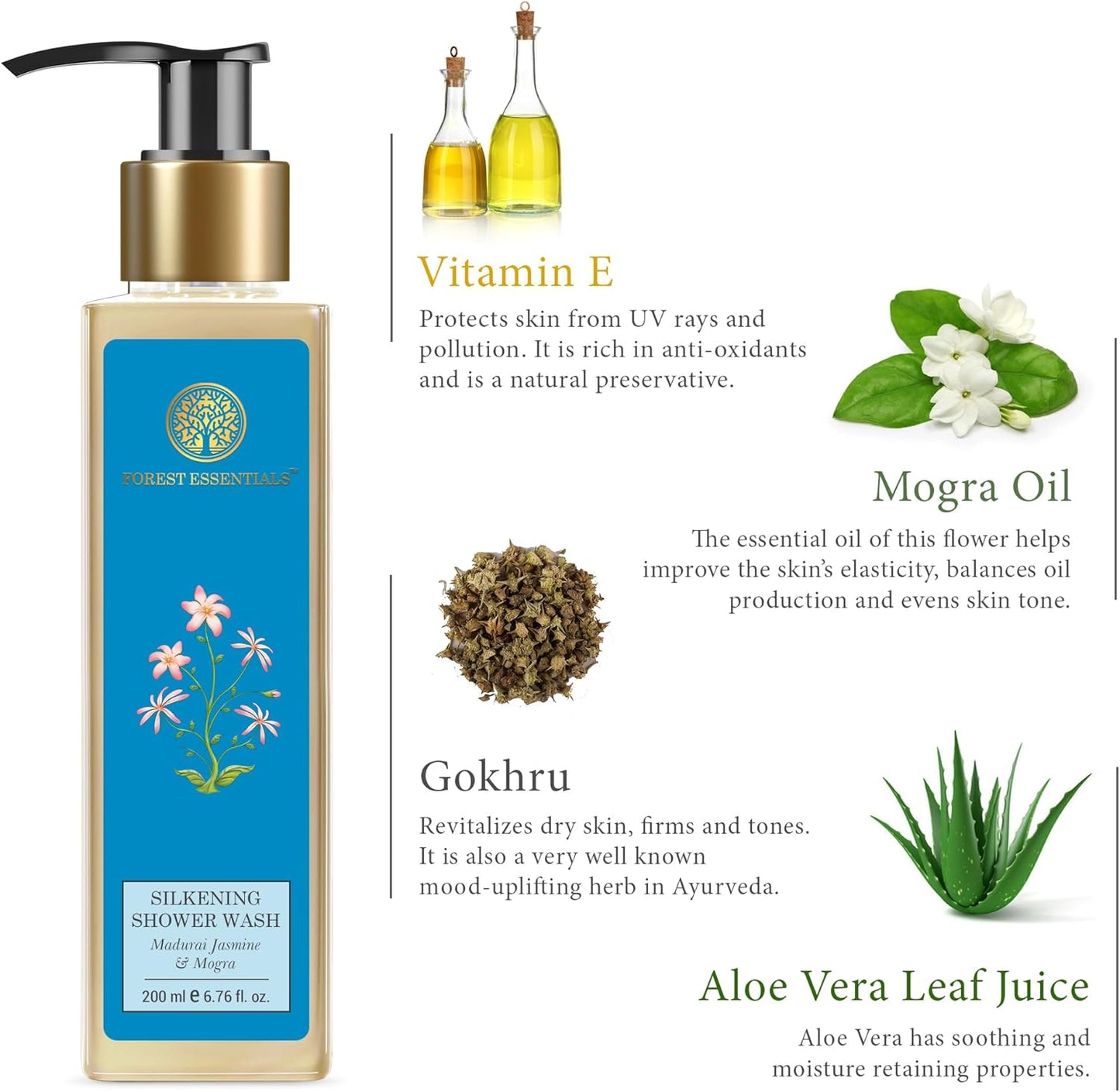 Forest Essentials Madurai Jasmine and Mogra Silkening Shower Wash, 200 ml