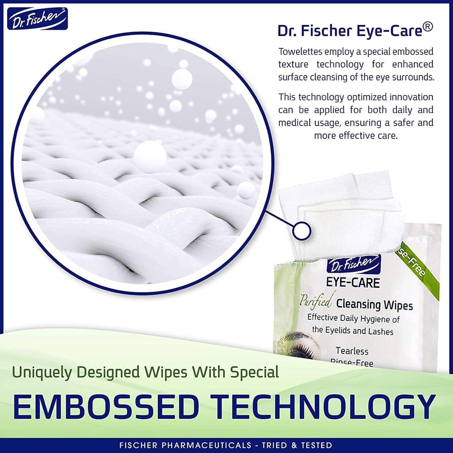 Dr. Fischer Eyelid Wipes. Pre-moistened Eye Wipes for Eyelids. Make-up Remover (Twin Pack)