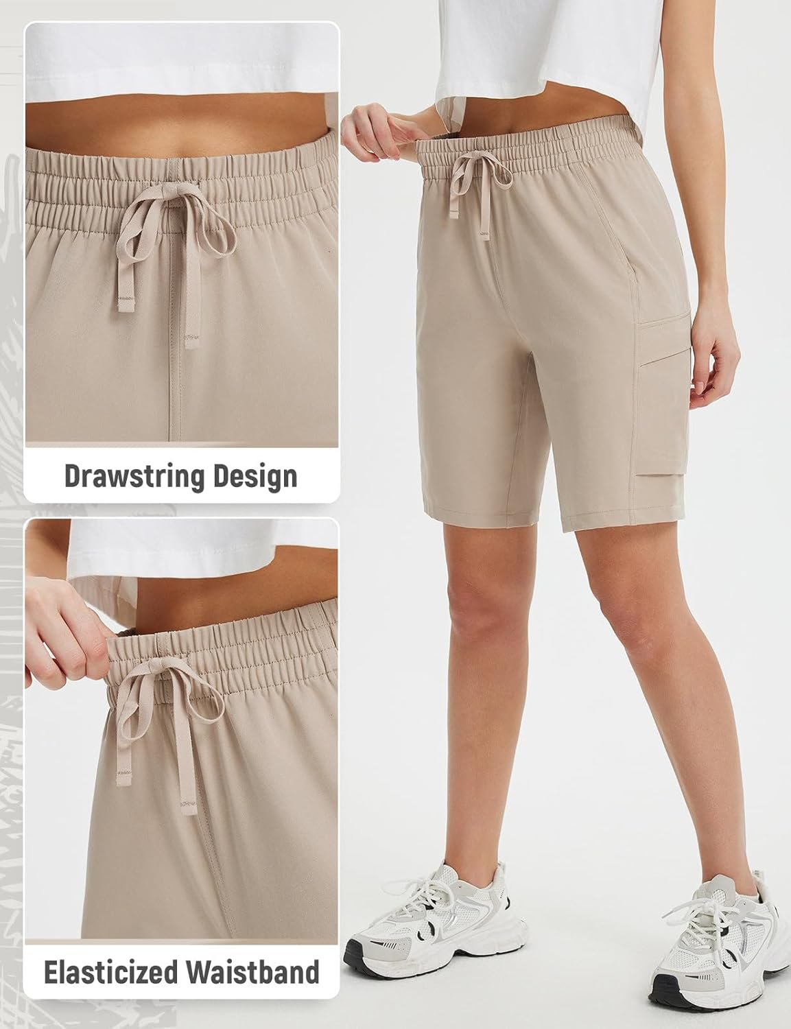 baleaf Women's 9" Cargo Shorts Hiking Water Resistant Pockets Bermuda Lightweight UPF50+ Camping Travel Outdoor