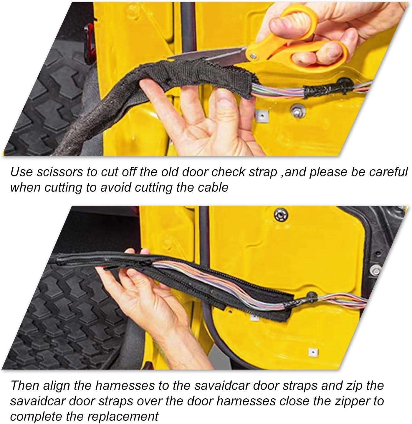 Door Limiting Straps Swing Door Check Limiter for 2007-2018 Jeep Wrangler JK JKU 2/4 Door, with Wire Protecting Harness, Interior Accessories, Black