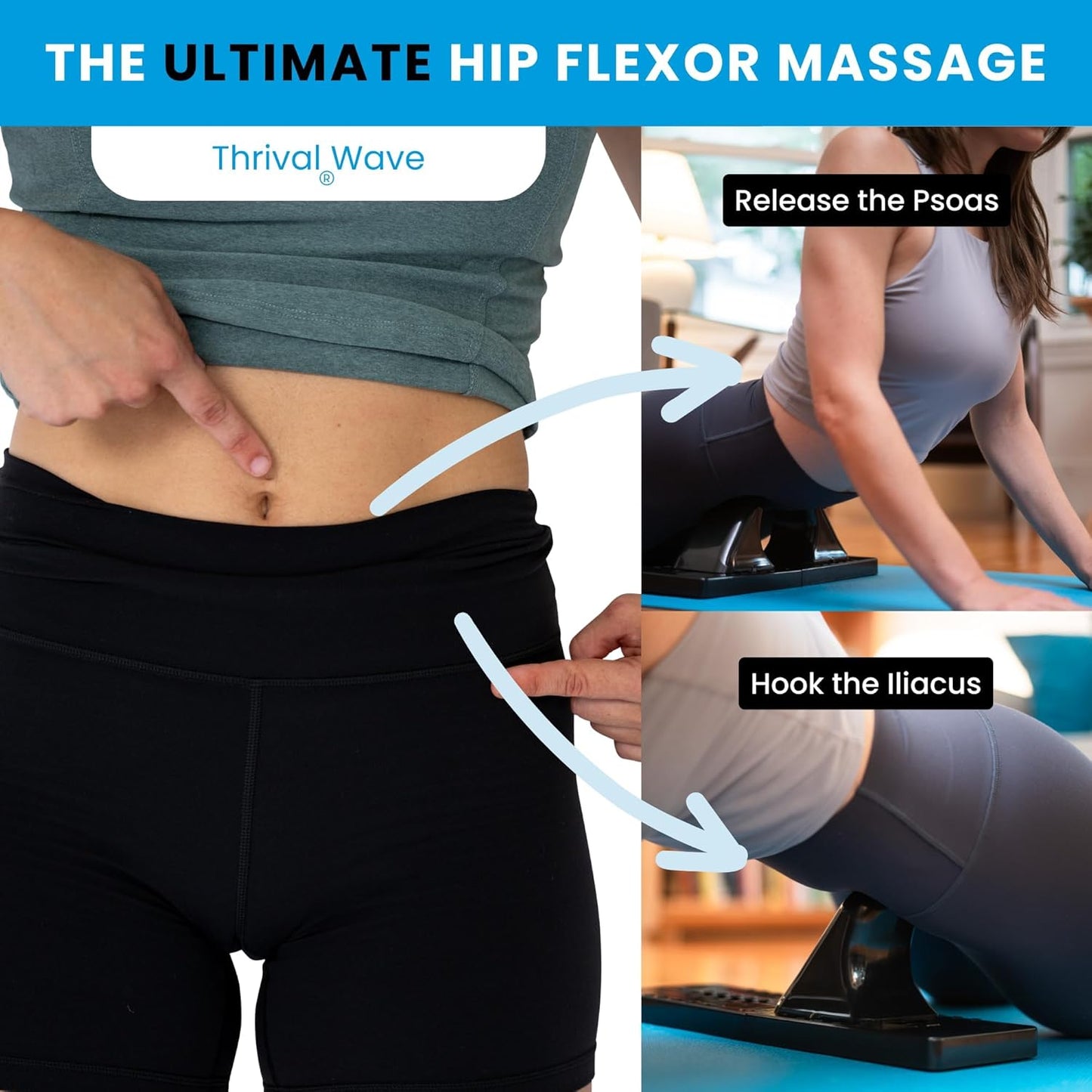 Thrival Wave - Fully Adjustable Psoas Muscle Release Tool for QL, Hip Flexor Trigger Point and Myofascial Release Tool - Black