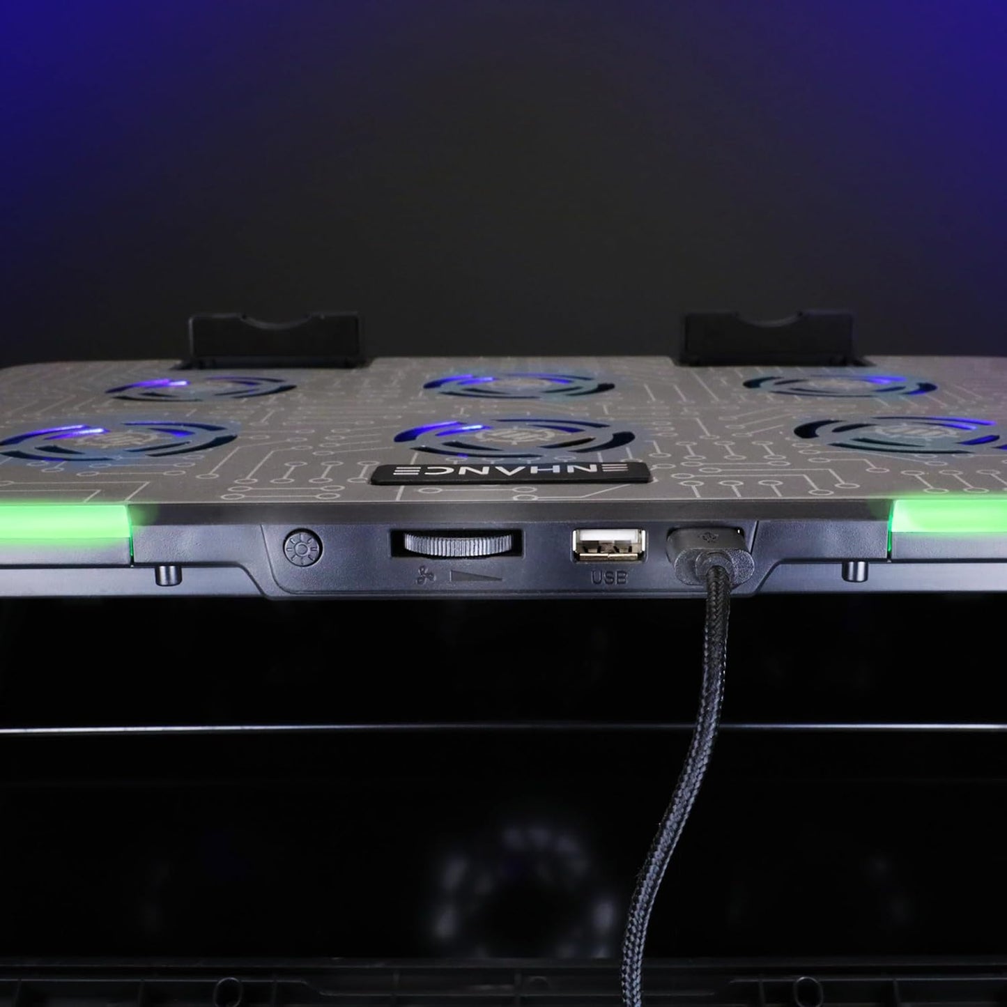 ENHANCE Voltaic 2 Laptop Cooling Stand - Laptop Cooling Pad with 6 Blue LED Fans, 7 Height Settings, RGB Lighting - Laptop Cooling Pad with Metal Surface and Phone Stand for 17 Inch Laptops