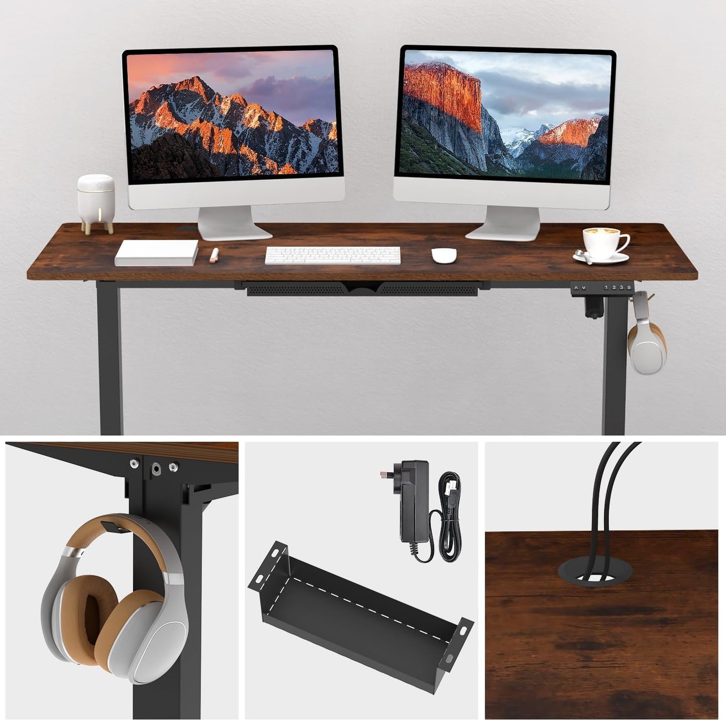 Anshine 140 x 60cm Electric Standing Desk, Height Adjustable Sit-Stand Desk for Home Office, Ergonomic Workstation for Comfort and Productivity, Ideal for Sitting or Standing (Walnut Top Black Legs)