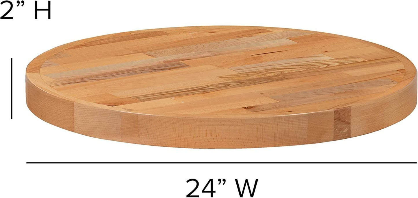Flash Furniture 24" Round Butcher Block Style Table Top, Natural
