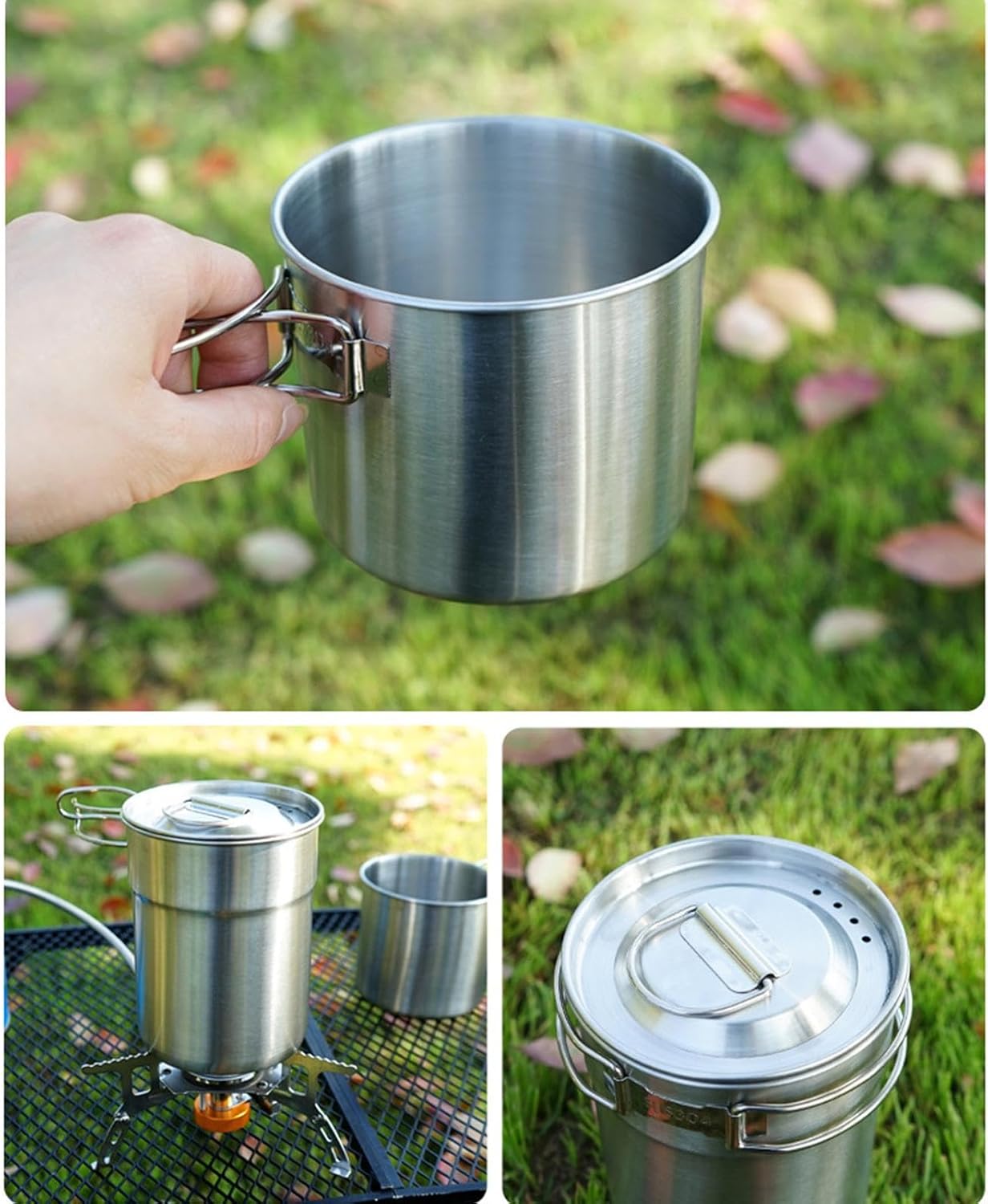 Camping Cook Set, Stainless Steel Cooking Set, Folding Gear, Compact Outdoor Cookware Kit for Hiking, Picnic, Fishing, Backpacking, Travel, Bushcraft, Car, RV, Beach, Home