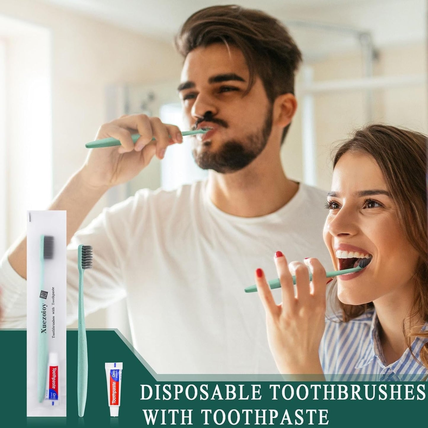 Disposable Toothbrushes with Toothpaste,30 Pack Green Bulk Toothbrushes Individually Wrapped Travel Toothbrush and Toothpaste Kit for Homeless,Nursing Home,Hotel,Charity