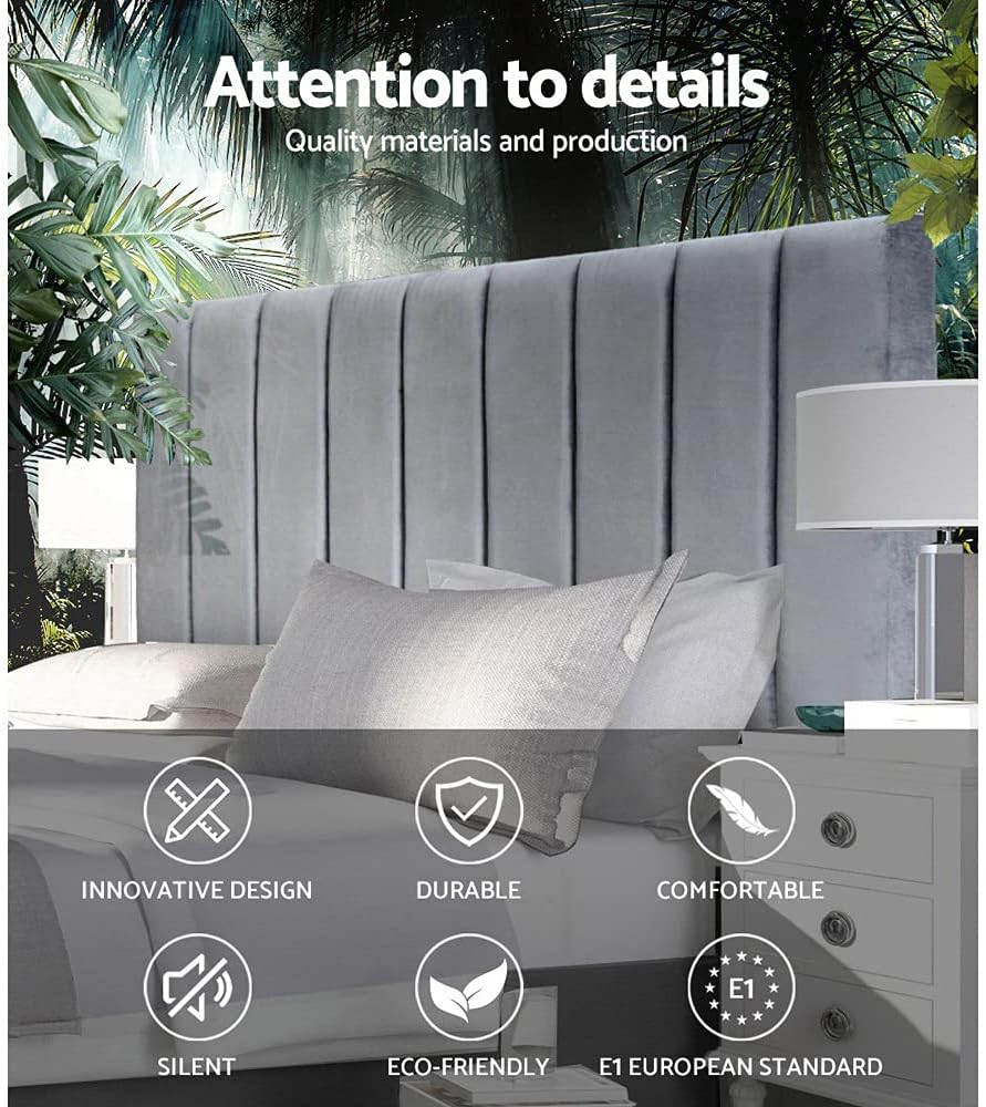 Artiss Queen Bed Headboard Headboards Slats Beds Head Frame Base, Bedroom Furniture, Upholstered with Grey Velvet Fabric Foam Wood, 153 x 120 x 8cm, Modern Design