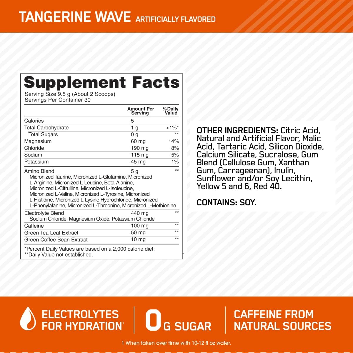 OPTIMUM NUTRITION Amino Energy + Electrolytes Powder, Tangerine Wave, 285g, 30 Servings