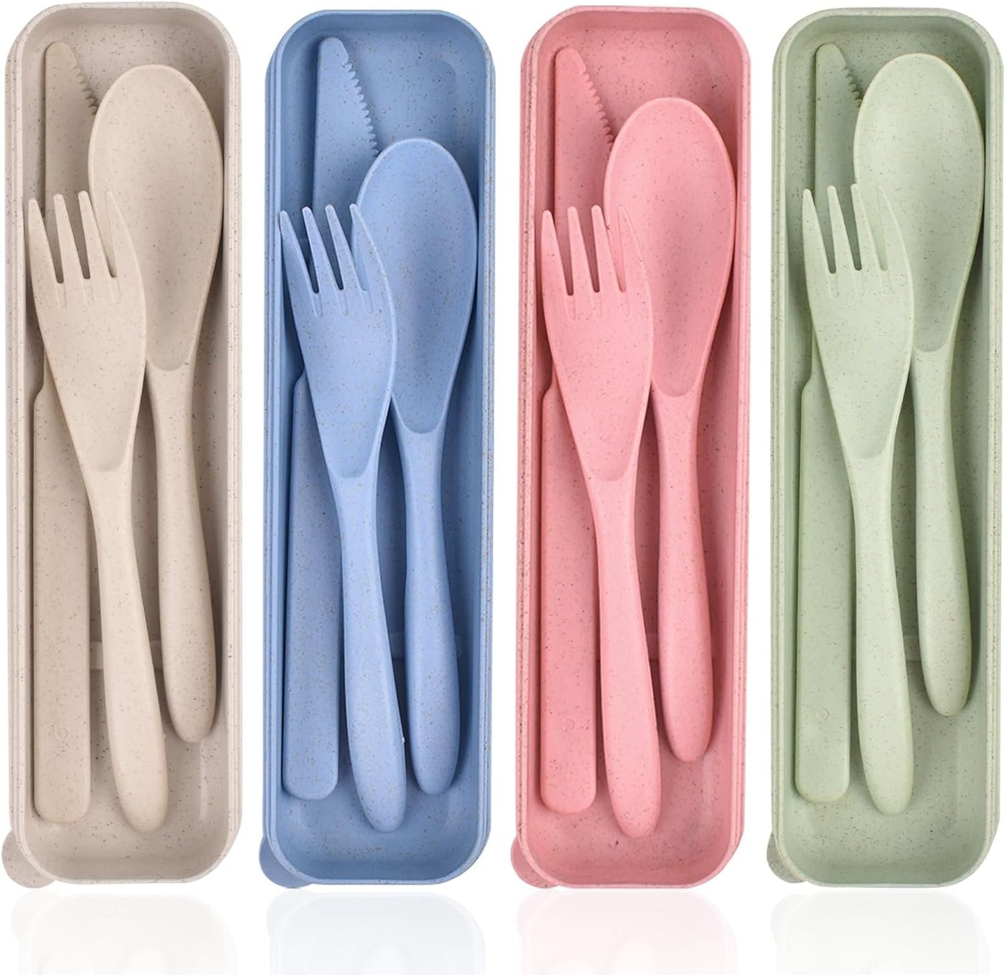 4 Pack Travel Cutlery Set with Case, Reusable Spoon Knife Forks Utensil Set, Portable Travel Utensils for Kids Adult Travel Picnic Camping Or Birthday, Anniversary Use
