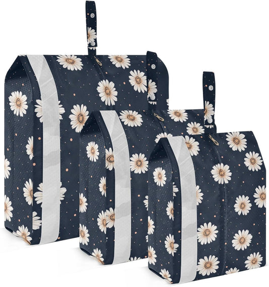 Black and White Daisies 3 Set Packing Travel Bags Portable Closet Storage Bag Compression Bags Office Storage & Organization