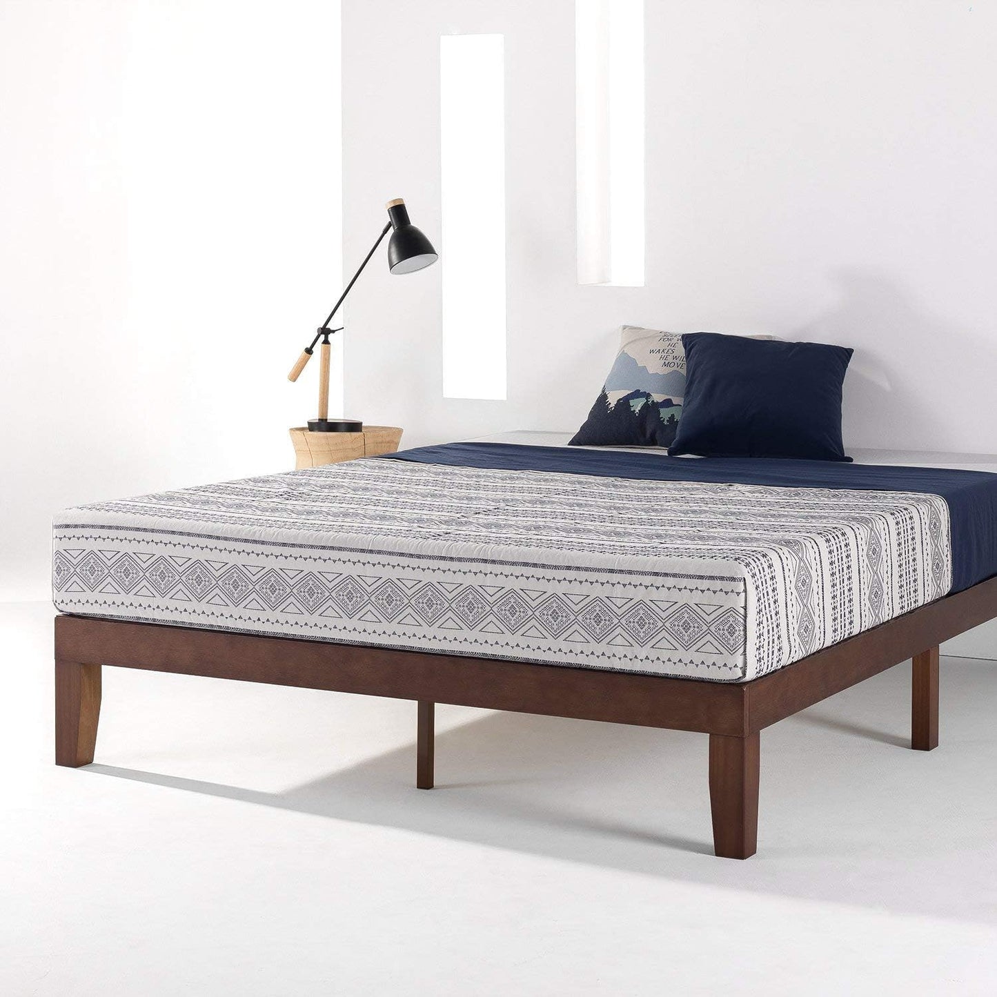 Zinus Blake 35cm Double Bed Frame Bed Base Mattress Support Foundation - Wood Slats Solid Timber Wood Bed, Bedroom Furniture, Walnut Brown, Easy Assembly
