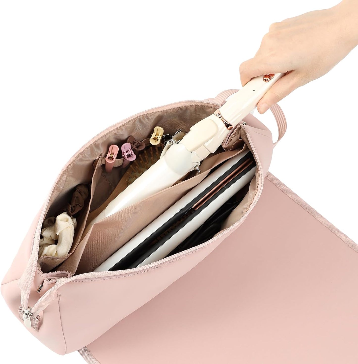 FINDCOZY Hair Tools Travel Bag, Haircare Accessory Organizer with Heat Resistant Mat for Curling Iron, Straighteners and Styling Appliance, Pink
