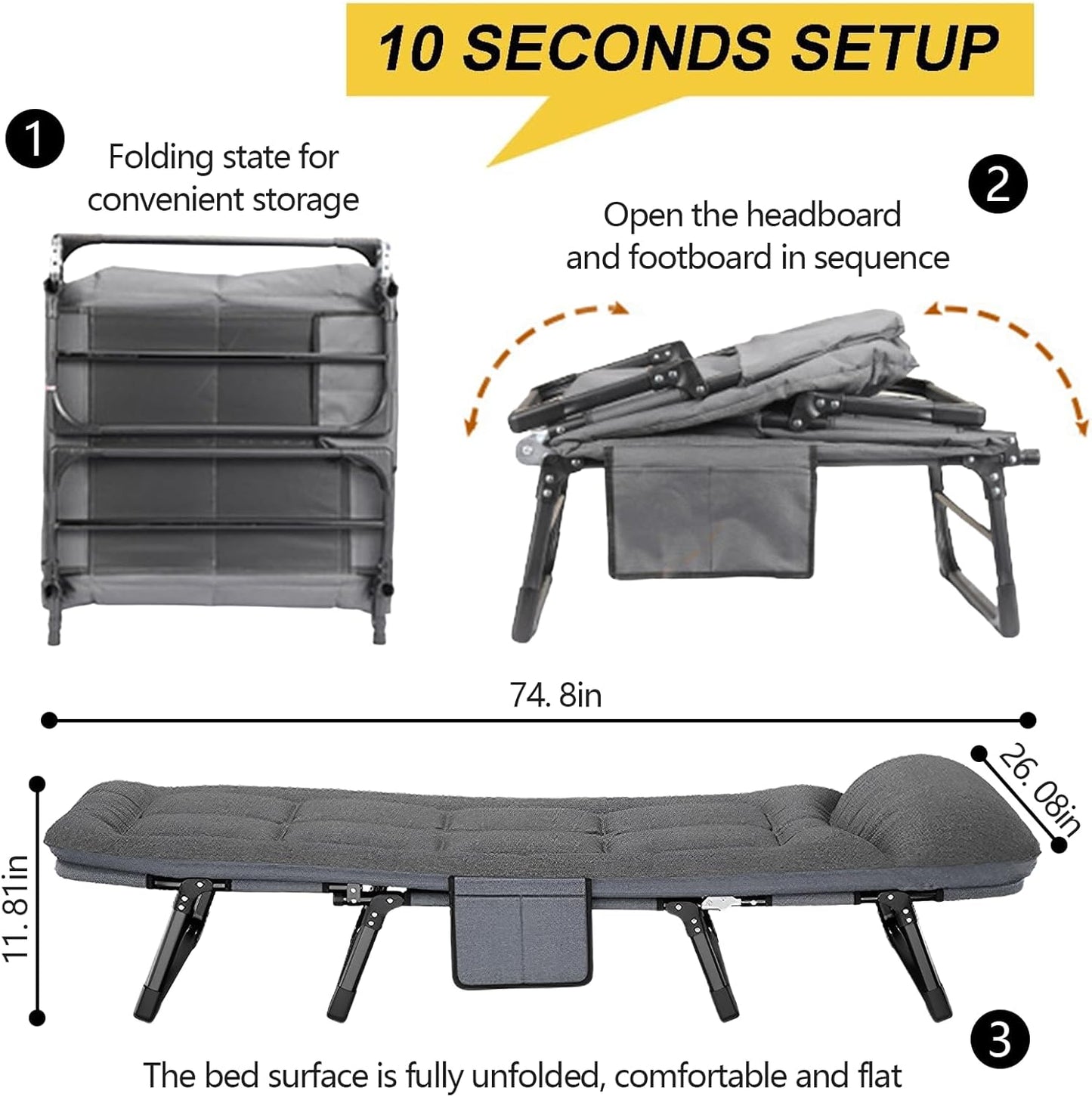 kapebow Adult Camping Cot with Mattress & Pillow - Lightweight Portable Folding Bed for Outdoor, Travel & Guest Use - Compact Foldable Design/Carry Bag (AU Camp Gear)